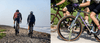Two images of people riding OBED gravel bikes
