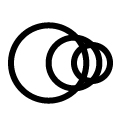 Multiple overlapping circles, decreasing in size from left to right