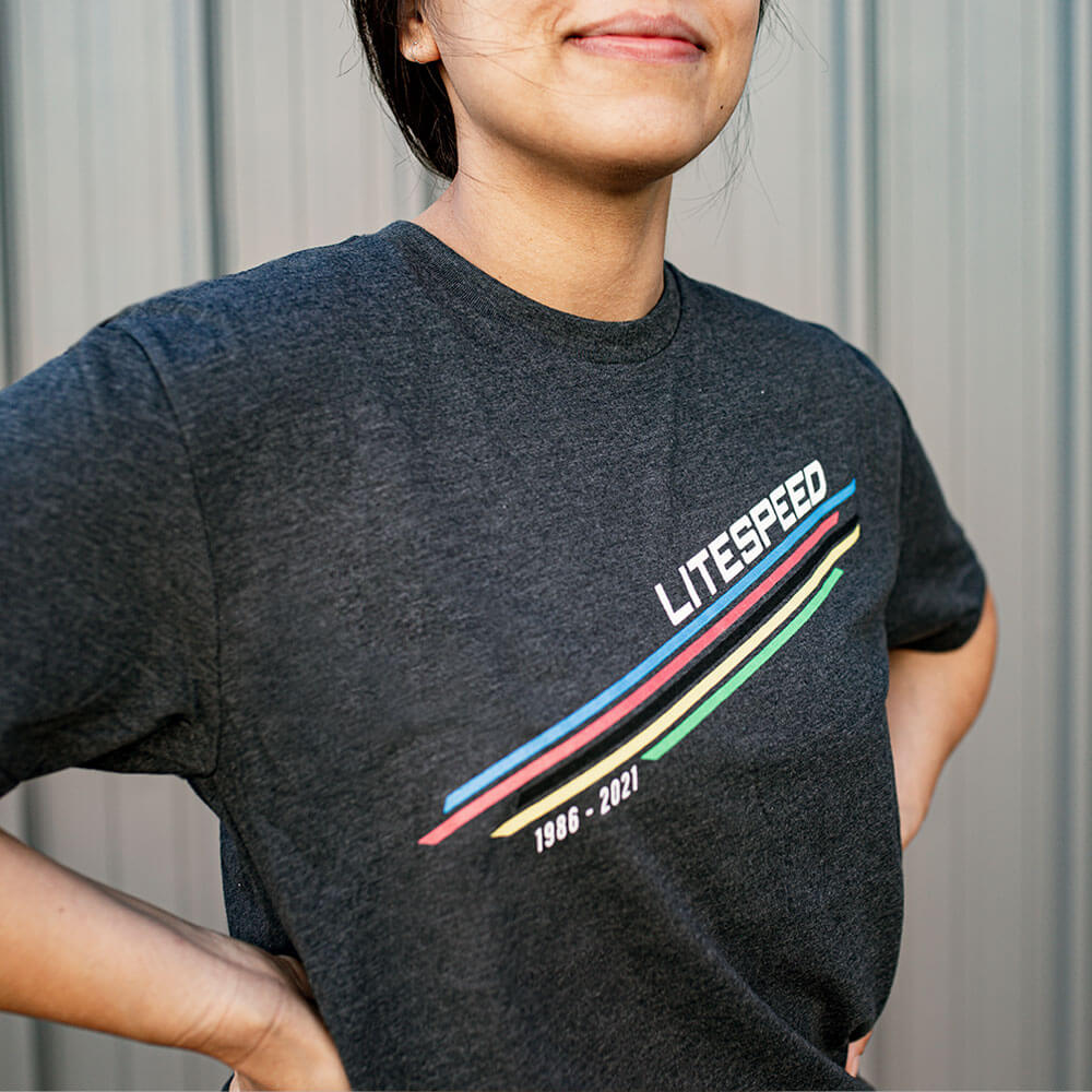 Woman wearing 35 year anniversary shirt